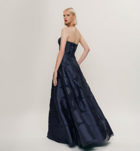 Hynes Park Strapless Textured Circular Mikado Dress