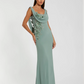 Mac Duggal Green Sleeveless Jersey Cowl Neck Gown With Beading