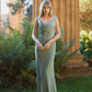 Mac Duggal Green Sleeveless Jersey Cowl Neck Gown With Beading