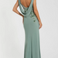 Mac Duggal Green Sleeveless Jersey Cowl Neck Gown With Beading
