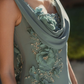Mac Duggal Green Sleeveless Jersey Cowl Neck Gown With Beading