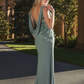 Mac Duggal Green Sleeveless Jersey Cowl Neck Gown With Beading
