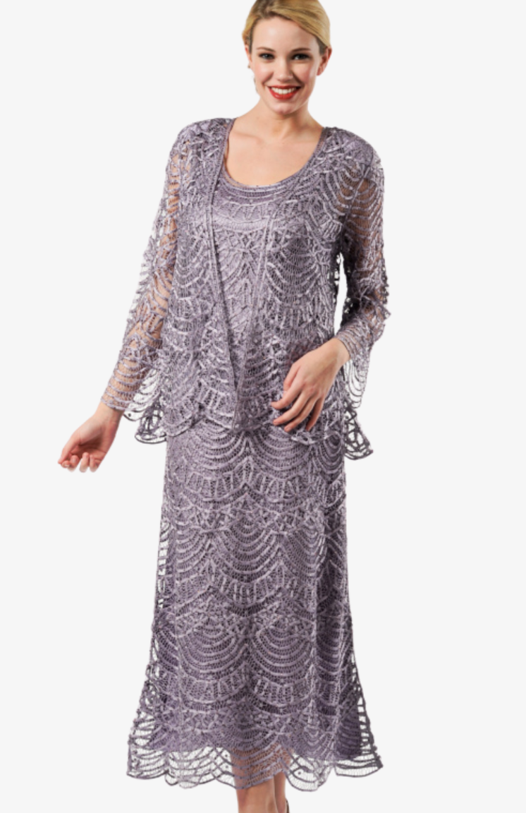 Soulmates C1062 Scallop Hand Crocheted Lace Dress with Jacket Set