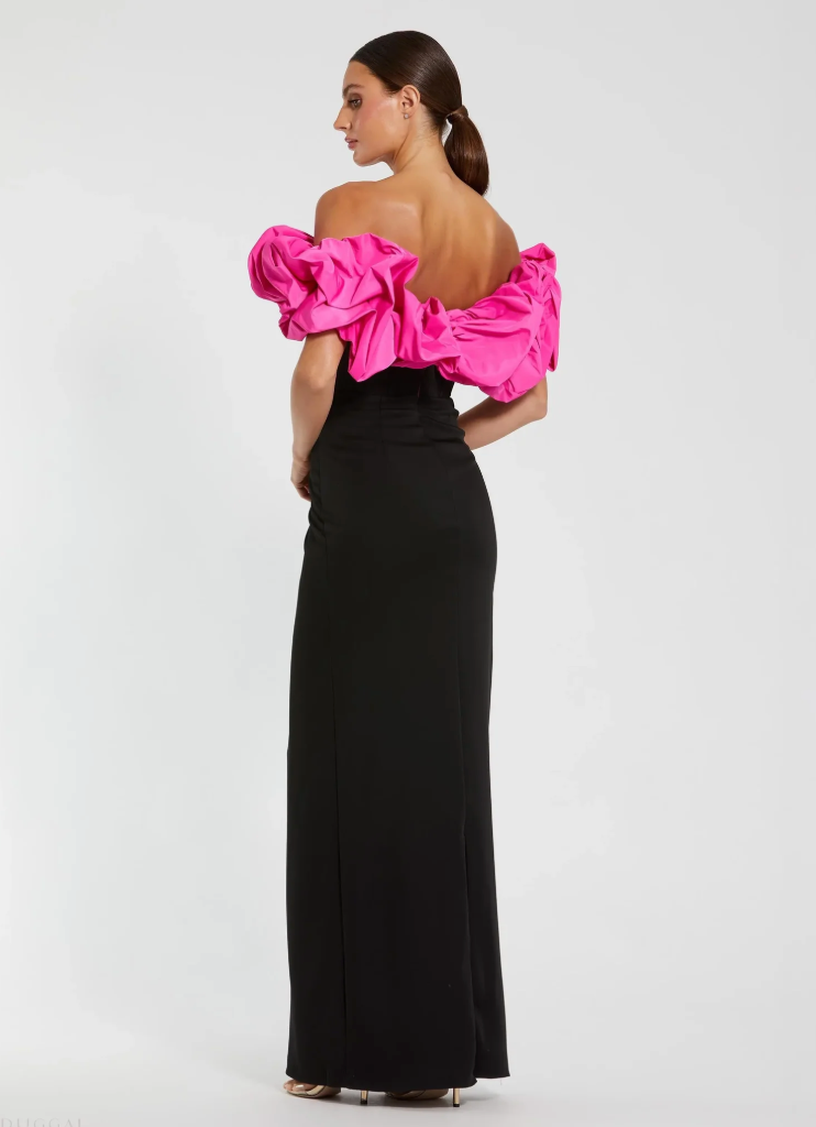 Mac Duggal Black Crepe & Faille Off The Shoulder Gown