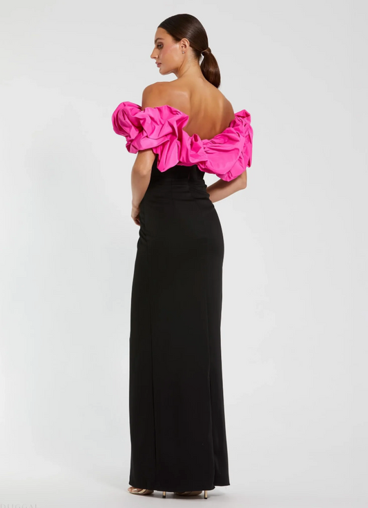 Mac Duggal Black Crepe & Faille Off The Shoulder Gown
