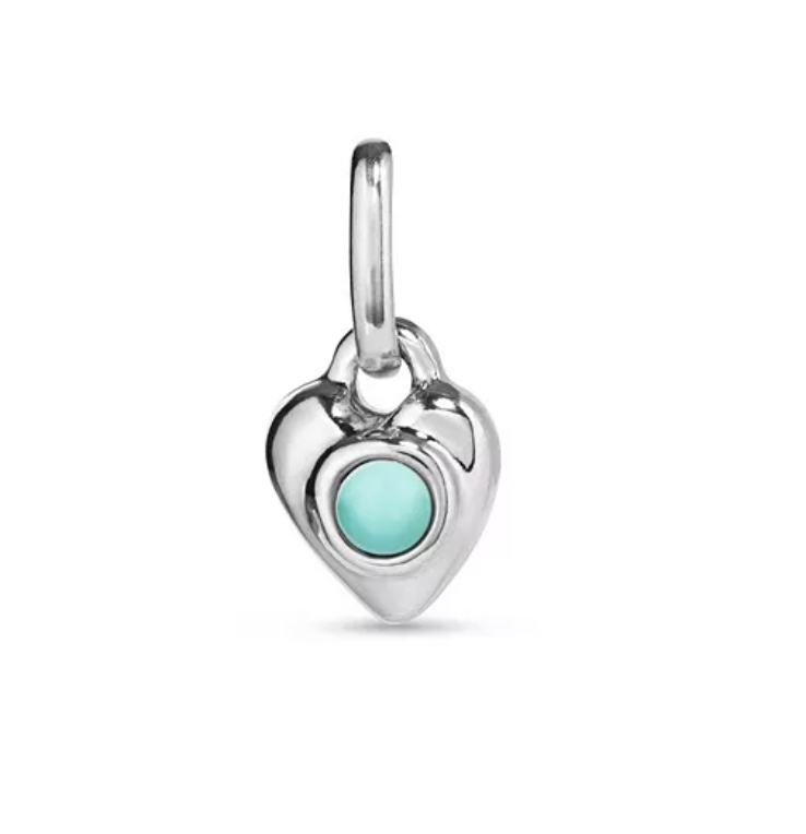 UNO DE 50 Heart-Shaped Metal Alloy Charm with Turquoise Murano Crystal