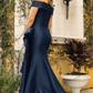 Terani Couture Stretch Mikado Off-Shoulder Long Column Dress