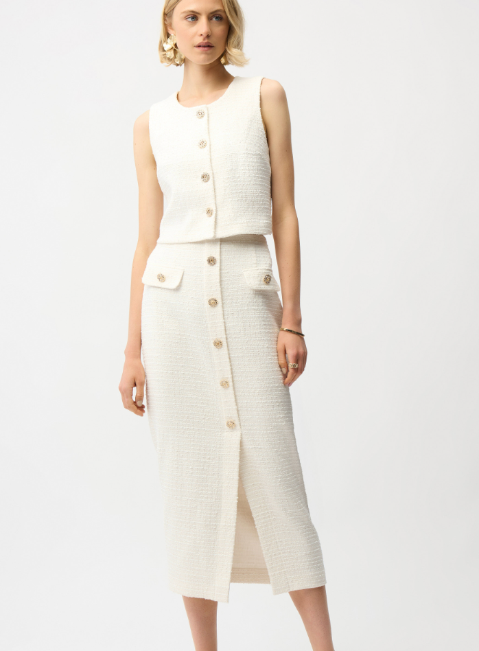 Joseph Ribkoff Bouclé Sleeveless Vest With Gold Buttons