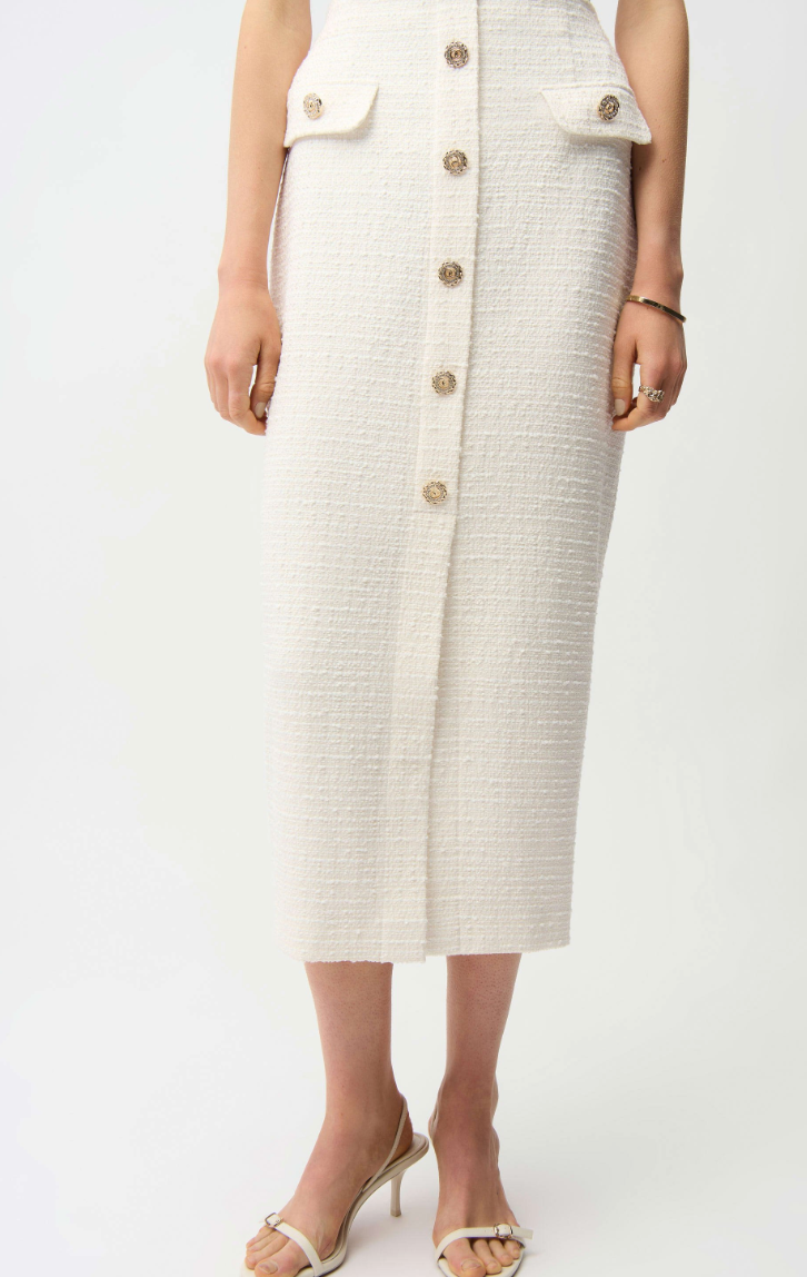 Joseph Ribkoff Bouclé Pencil Skirt With Gold Buttons