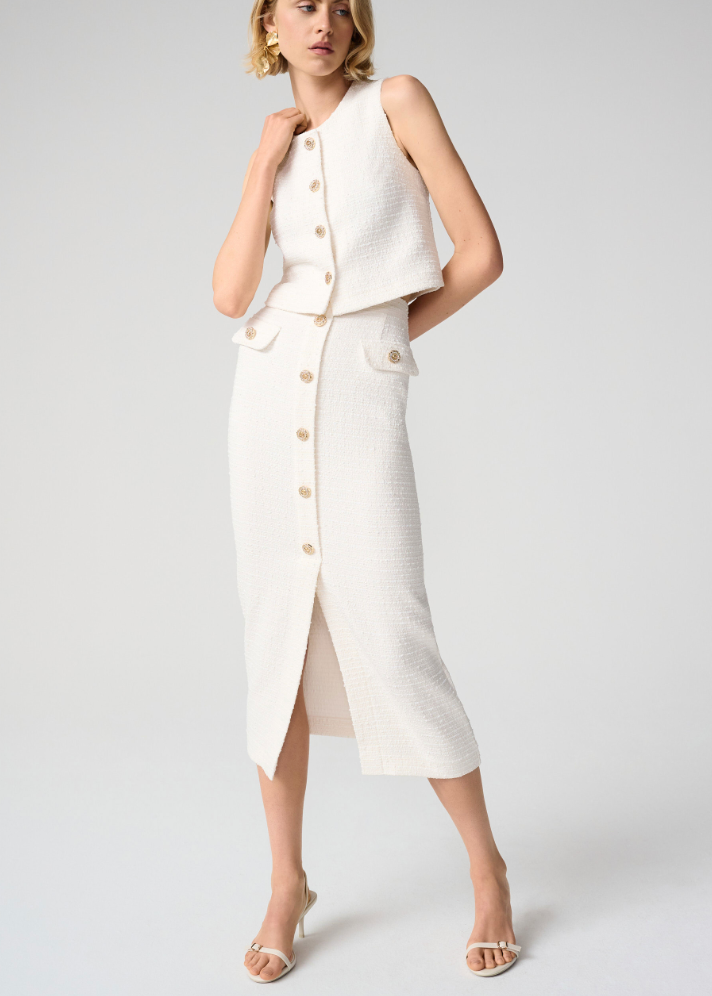 Joseph Ribkoff Bouclé Pencil Skirt With Gold Buttons
