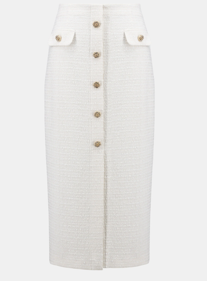Joseph Ribkoff Bouclé Pencil Skirt With Gold Buttons
