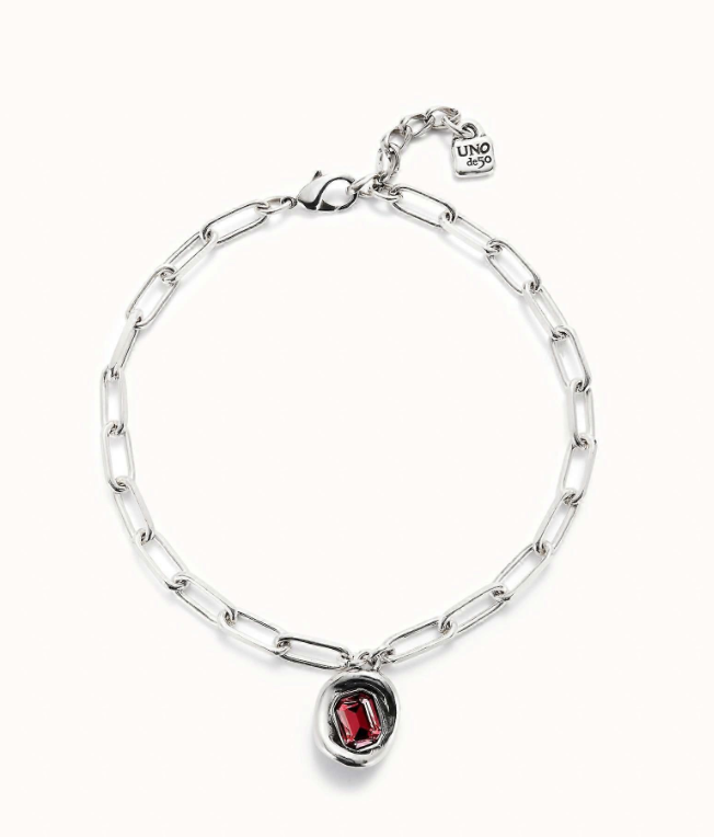 UNO de 50 Short link chain pendant necklace red crystal