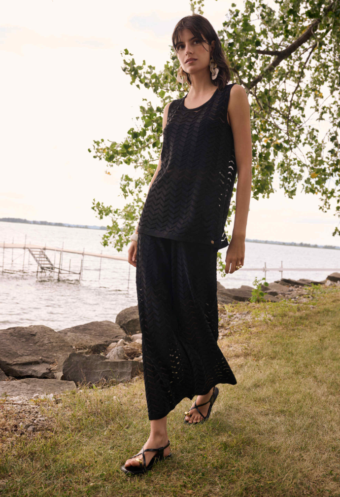 Joseph Ribkoff Jacquard Knit Chevron Stitch Culotte Pants