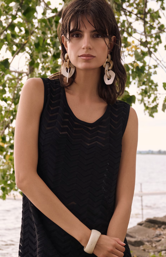 Jospeh Ribkoff Viscose Jacquard Knit Chevron Stitch Relaxed Tunic Top