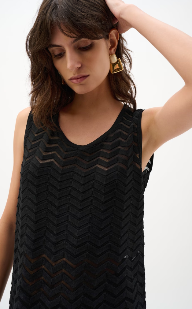 Jospeh Ribkoff Viscose Jacquard Knit Chevron Stitch Relaxed Tunic Top