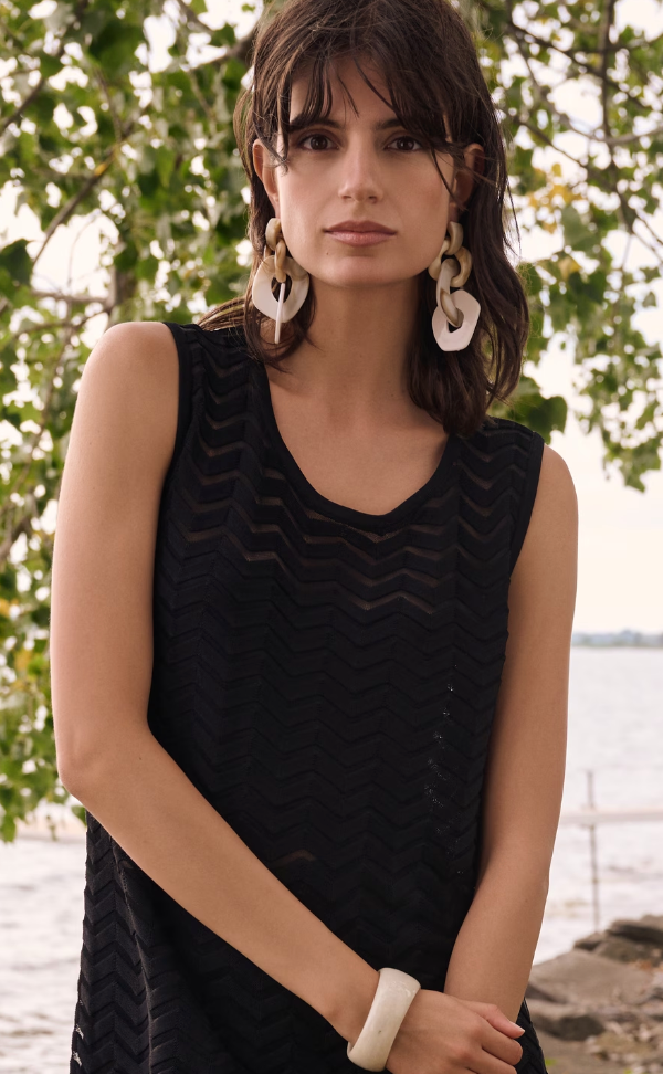 Jospeh Ribkoff Viscose Jacquard Knit Chevron Stitch Relaxed Tunic Top