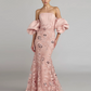 Mac Duggal Floral off Shoulder Puff Trumpet Gown