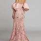 Mac Duggal Floral off Shoulder Puff Trumpet Gown