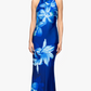 Betsy Adam Maya Print Satin Halter Neck Floor Length Dress