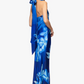 Betsy Adam Maya Print Satin Halter Neck Floor Length Dress