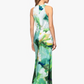 Betsy & Adam Solana Satin Print V Neck Floor Length Dress