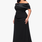 Betsy & Adam Monica Scuba Crepe Off the Shoulder Taffeta Trim Ruch Floor Length Dress