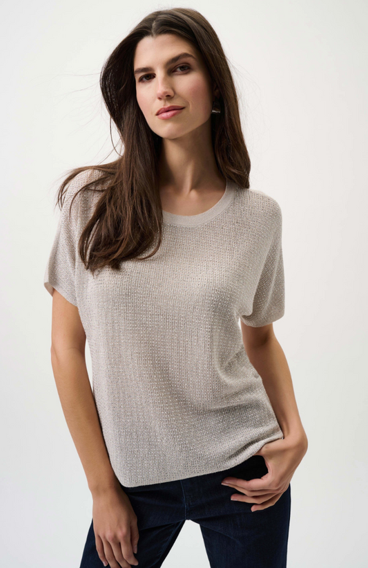 Joseph Ribkoff Metallic Knitted T-shirt with Rhinestones