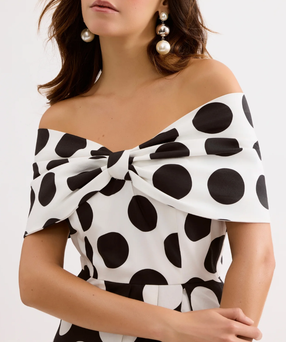Leo & Ugo Off-shoulder long polka dot dress