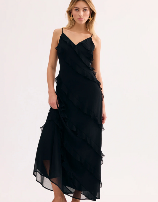 Leo & Ugo Black long dress with ruffles
