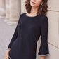 Frank Lyman Bianca Black Ruffled Crew Neck Pullover Style Crystal Top