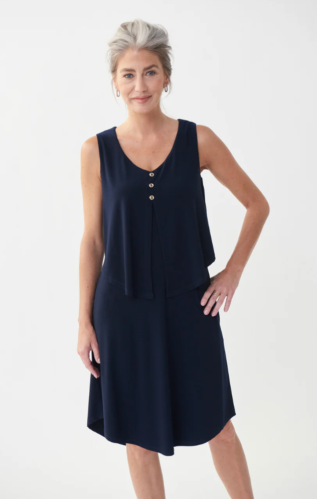 Joseph Ribkoff Midnight Blue Sleeveless Jersey Dress