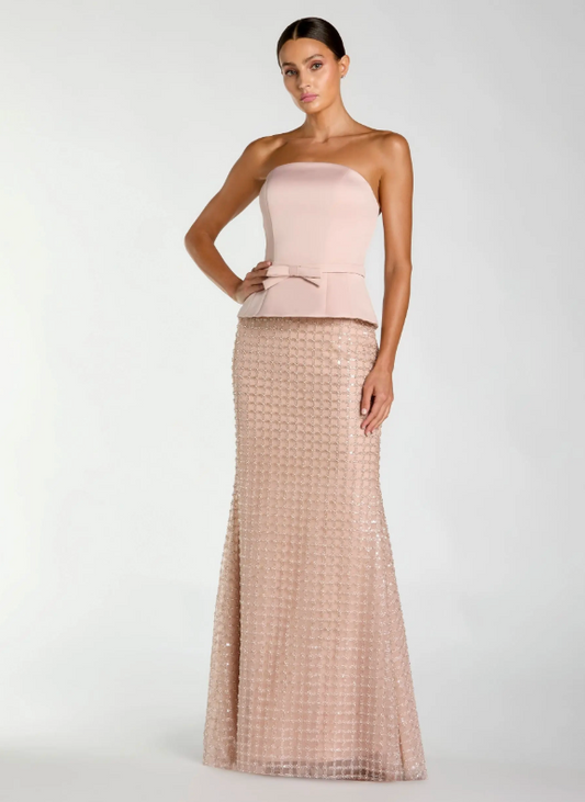 Mac Duggal  Pink strapless satin top with embellished skirt dress