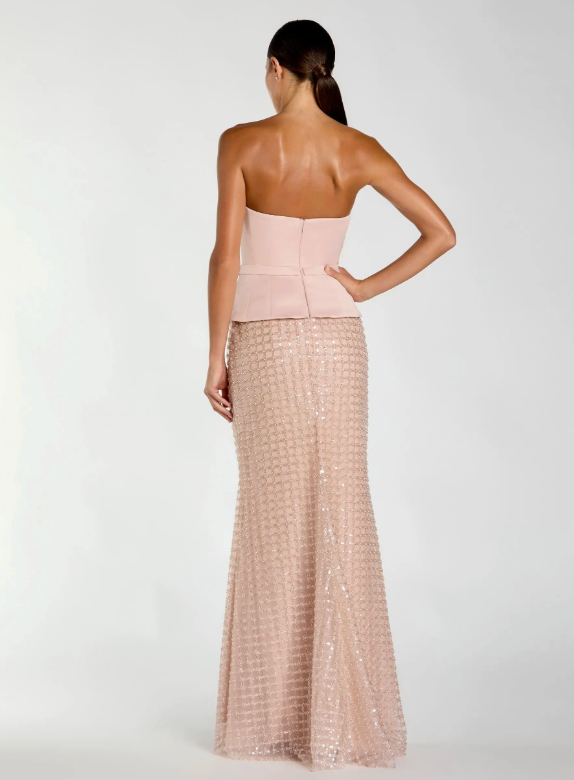Mac Duggal  Pink strapless satin top with embellished skirt dress