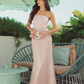 Mac Duggal  Pink strapless satin top with embellished skirt dress