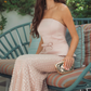 Mac Duggal  Pink strapless satin top with embellished skirt dress