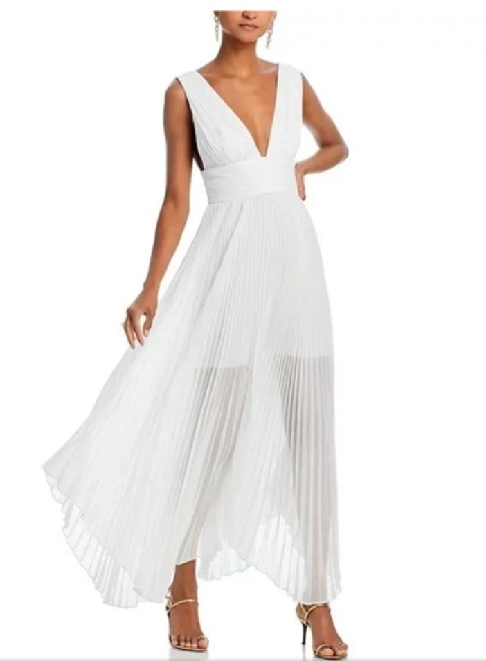 Alice + Olivia OFF WHITE Adrianna Pleated Maxi Dress