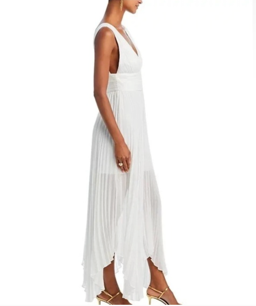 Alice + Olivia OFF WHITE Adrianna Pleated Maxi Dress