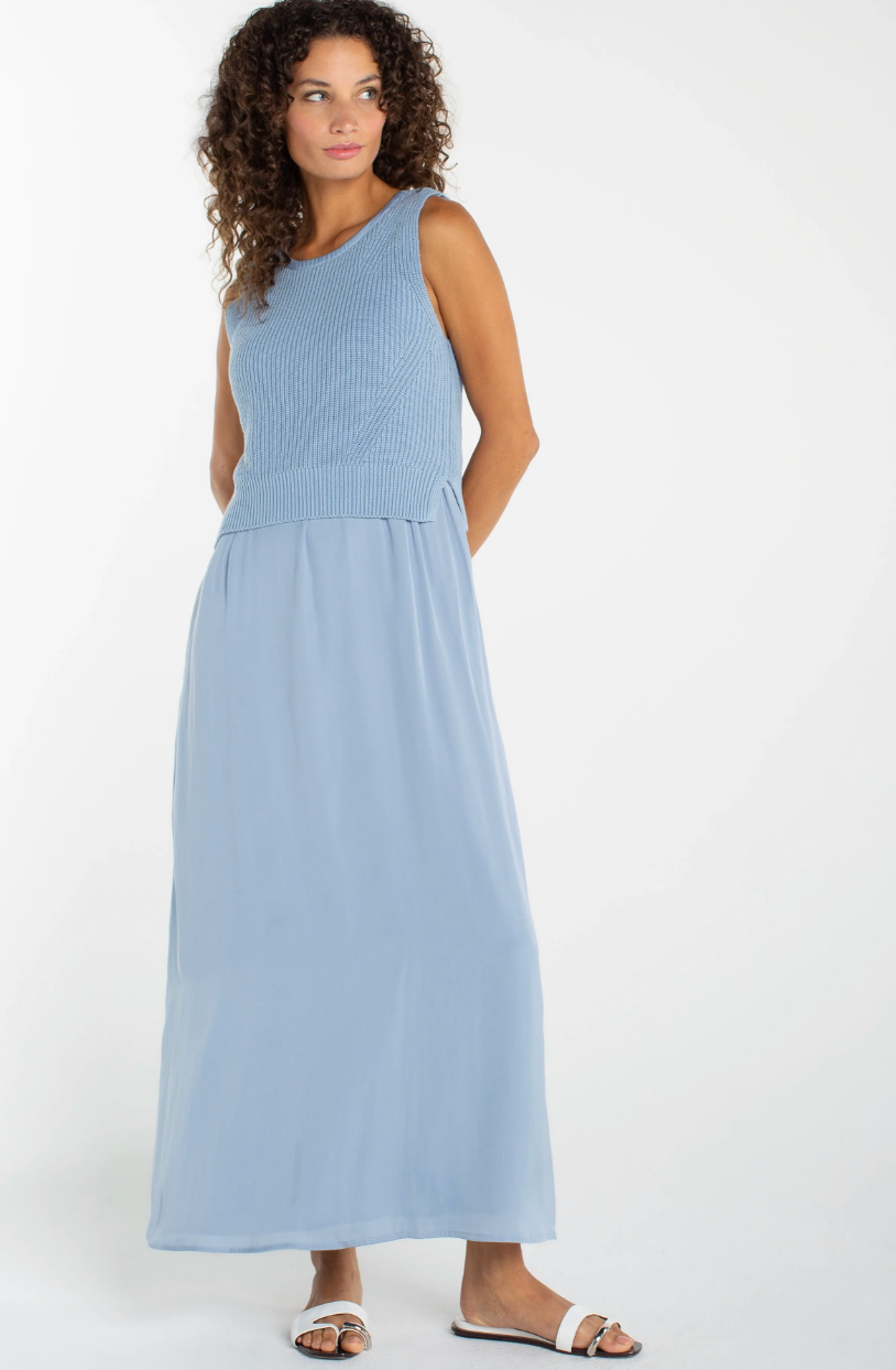 Liverpool Sleeveless Tie Back Sweater Woven Dress