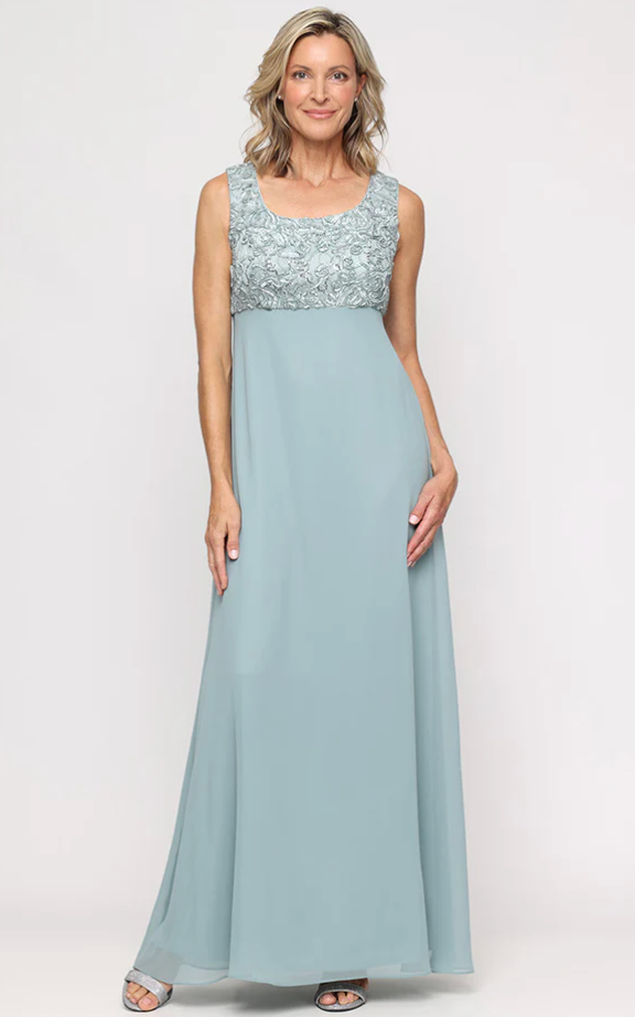 Alex Evenings Empire Waist Dress with Soutache Lace Bodice & Jacket