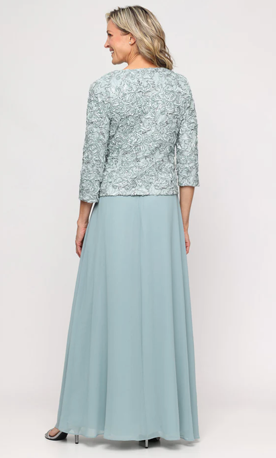 Alex Evenings Empire Waist Dress with Soutache Lace Bodice & Jacket