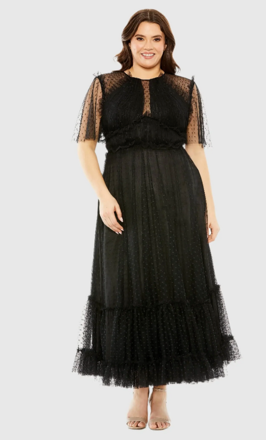 Mac Duggal Black High Neck Tulle Polka Dot Detail Dress