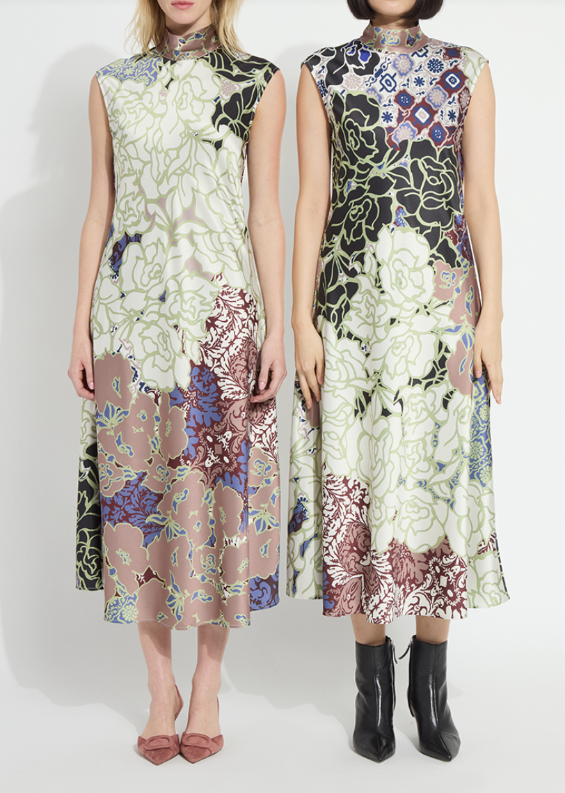 LYSSE Flora Mock Neck Bias Cut Midi Dress