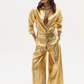 CULOTTE METALLIC LINEN PANTS - GOLD