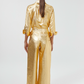 CULOTTE METALLIC LINEN PANTS - GOLD