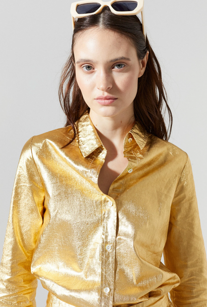 SAN MARINO METALLIC LINEN SHIRT - GOLD