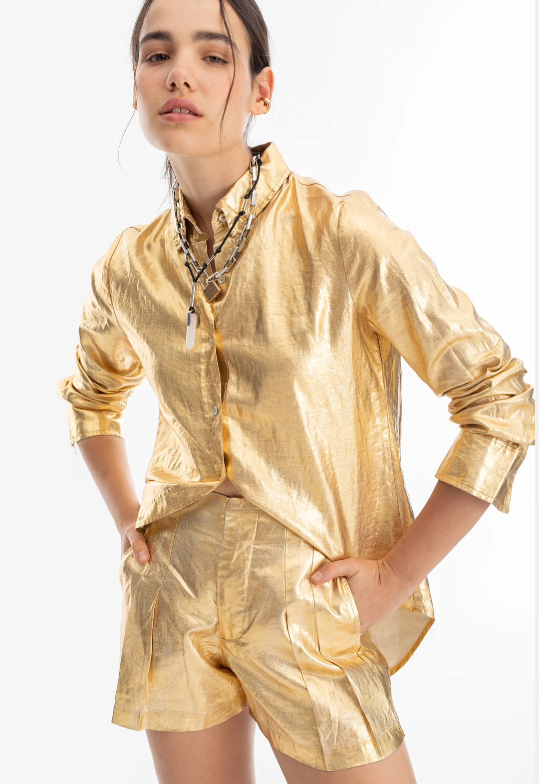 SAN MARINO METALLIC LINEN SHIRT - GOLD