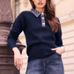 Frank Lyman Sweater with Embellished Denim Collar