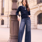 Frank Lyman Sweater with Embellished Denim Collar