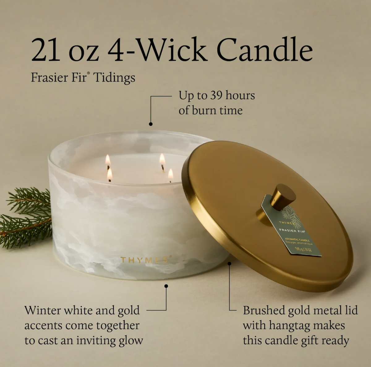 Thymes Frasier Fir Tidings 4-Wick Statement Candle