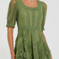 Petite Moss Green Short Sleeve Micro Ruffle Midi Dress